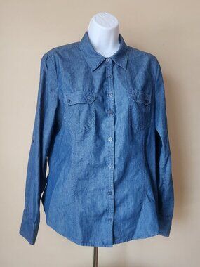 GUESS Denim Shirt Women's‎ Blue Jean Blouse, Large